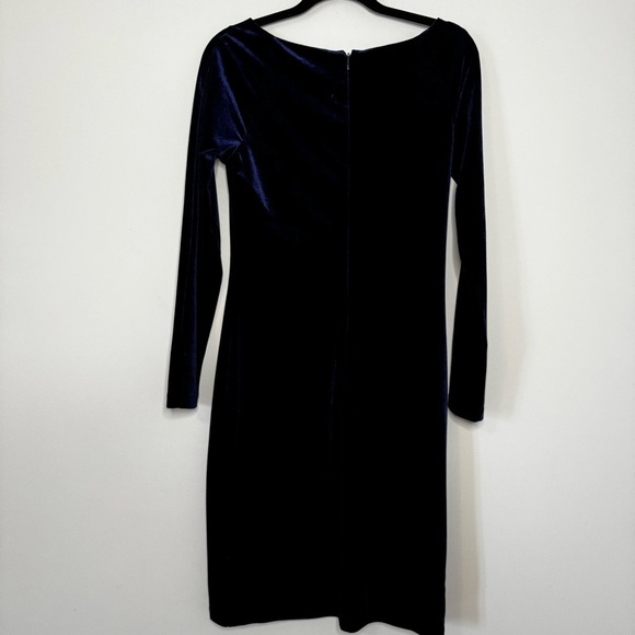Linea Domani Navy Blue Velvet Long Sleeve Dress- Holiday Party Dress Size 8 - Picture 2 of 6
